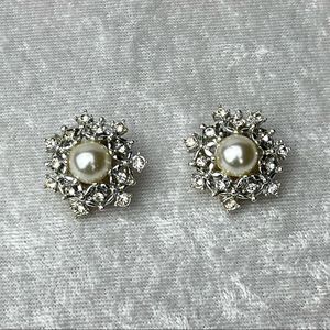 Sarah Coventry Vintage Ultima Faux Pearl and Rhinestone Earrings Clip In 1960s